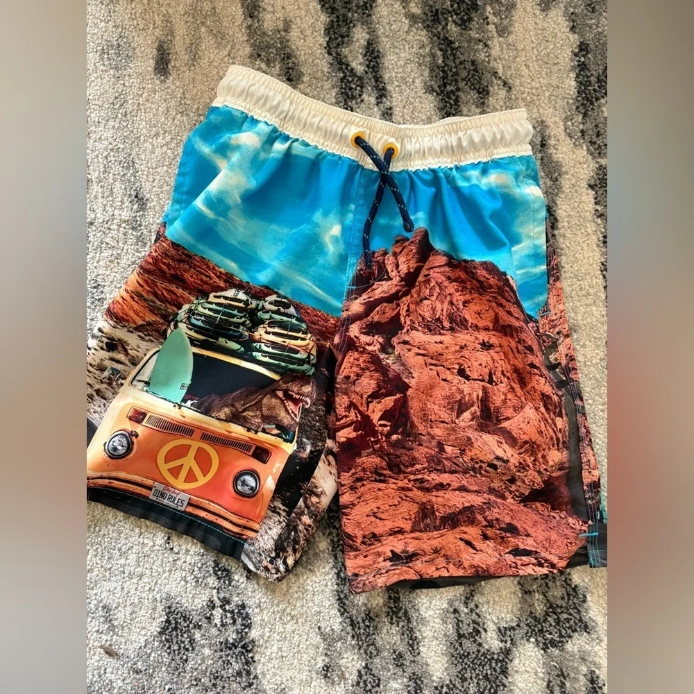 Boys size 8 medium Graphic Print Shorts Volkswagen Bus Dinosaur swim trunk